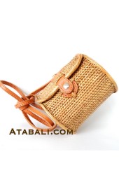 Mini Barrel ata rattan handwoven bag with leather clip